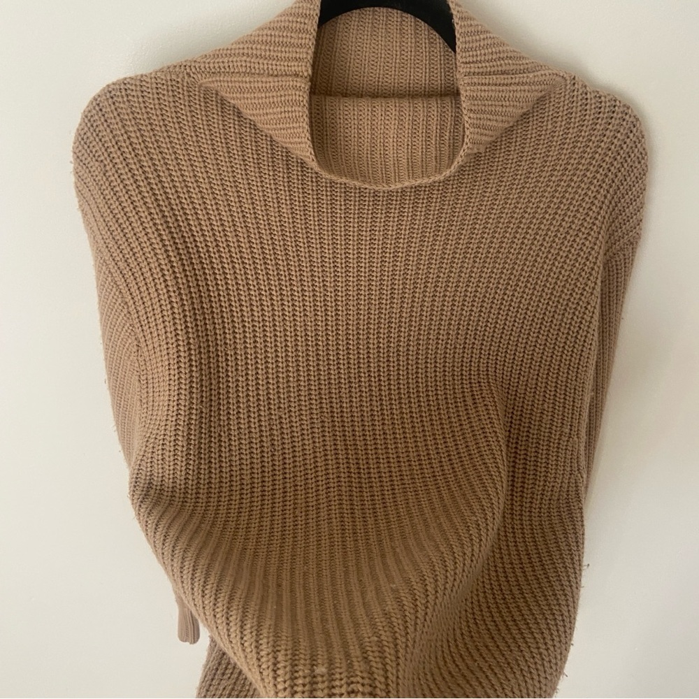 Aritzia Ribbed Cowl Neck Sweater in Camel - Picture 3 of 12
